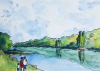 Au bord du fleuve / Aquarelle / 70 x 50