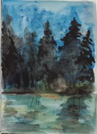 L'étang forestier / Aquarelle / 50 s 70