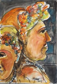 Profils fleuris /Aquarelle / 50 x 70