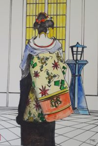 Japon de dos / Aquarelle et encre / 50 x 70