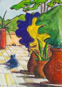 Verdure de terrasse / mines de couleurs et encre / 50 x 70 