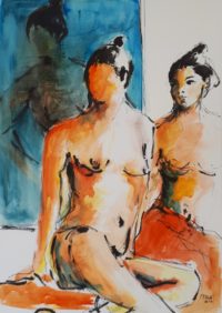 La pause 1 / Encre et aquarelle / 50 x 70 