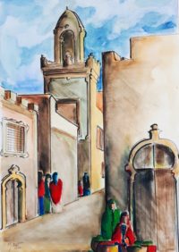 La casbah / Aquarelle et encre / 50 x 70 