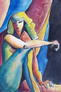 Femme et draperie / Aquarelle et encre / 50 x 70 