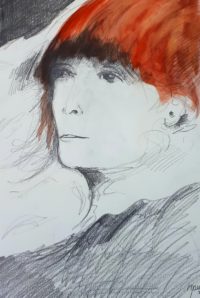 Portrait aux cheveux roux / mines de plomb et aquarelle / 50 x 70 