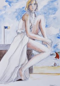 Robe blanche en bord de mer / Aquarelle / 50 x 70 