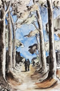 Sentier forestier / Encre et aquarelle / 50 x 70 