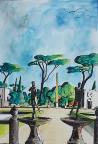 Parc villa italienne / Aquarelle et encre / 50 x 70