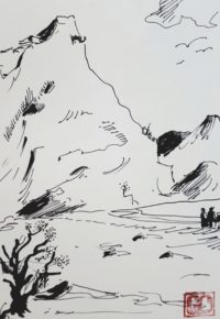 Au pied du mont / Encre / 30 x 40 