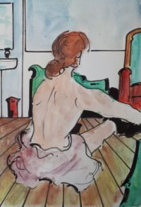 Dans la chambre / Aquarelle et encre / 30 x 50 