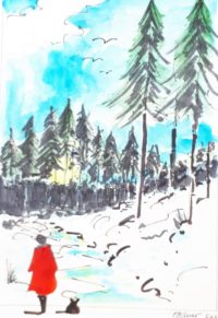 Promenade hivernale / Aquarelle et encre / 30 x 50 