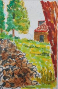 Exercice rural / Aquarelle et encre / 30 x 50 