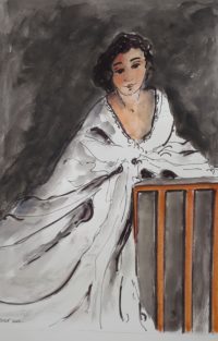 La robe blanche / Aquarelle et encre / 50 x 70