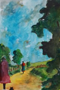 Sur le sentier / Aquarelle et encre / 50 x 70