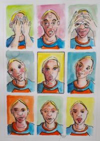 Expressions  / Aquarelle et encre / 30 x 50 