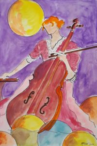 Dans sa bulle musicale  / Aquarelle et encre / 50 x 70