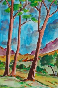 Paysage rural  / Aquarelle et encre / 50 x 70 