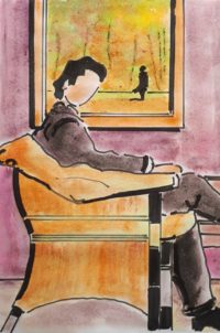 Le fauteuil du salon / Aquarelle et encre / 30 x 50