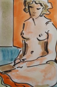 Modèle au repos / Aquarelle et encre / 30 x 50 