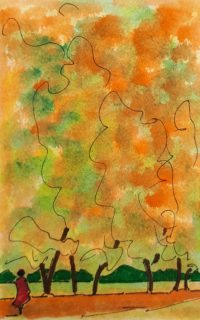 L'automne arrive / Aquarelle et encre  / 30 x 50 