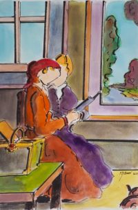 Lecture commune / Aquarelle et encre / 50 x 70